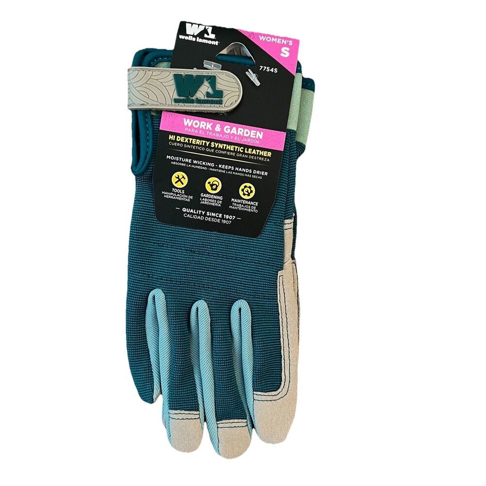 Wells Lamont Women Garden Glove Small Green Gray  Adjustable Wrist Moisture Wick